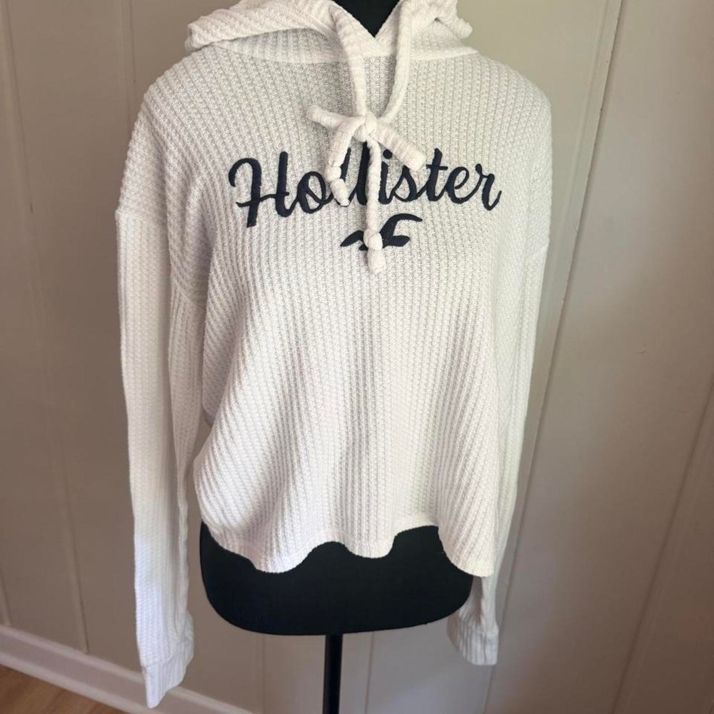 Hollister White Waffle Knit Logo Hoodie Size S
